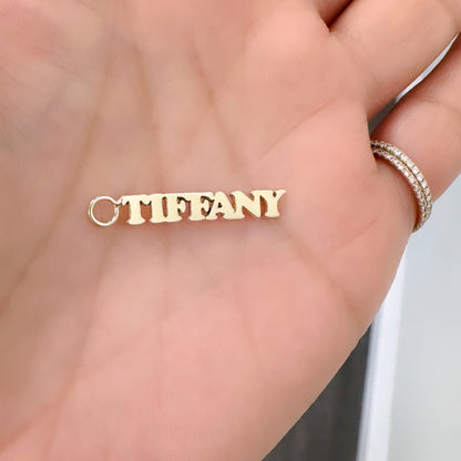 14K Gold Nameplate Earring Hoop Charm, Block Font