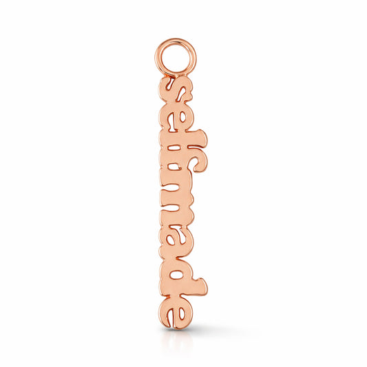 14K Gold Nameplate Earring Hoop Charm, Block Font