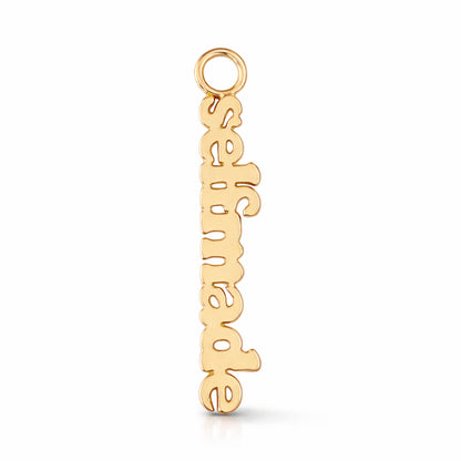 14K Gold Nameplate Earring Hoop Charm, Block Font