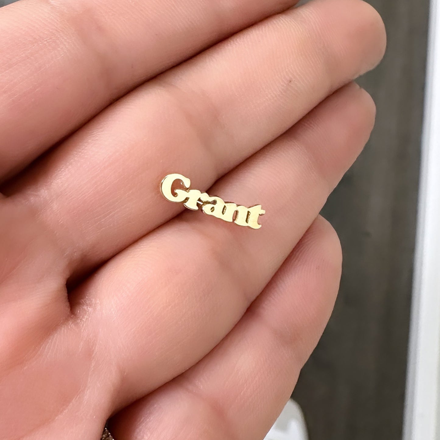 14K Gold Nameplate Stud Earrings, Block Font