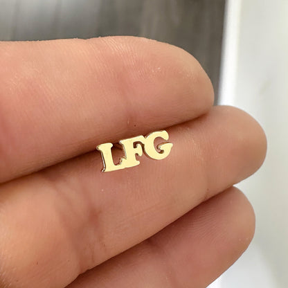 14K Gold Nameplate Stud Earrings, Block Font