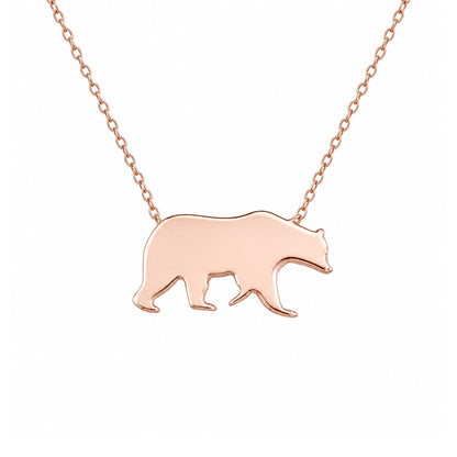 14K Gold Bruin Bear Charm Necklace (Engravable)