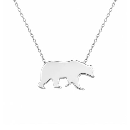 14K Gold Bruin Bear Charm Necklace (Engravable)