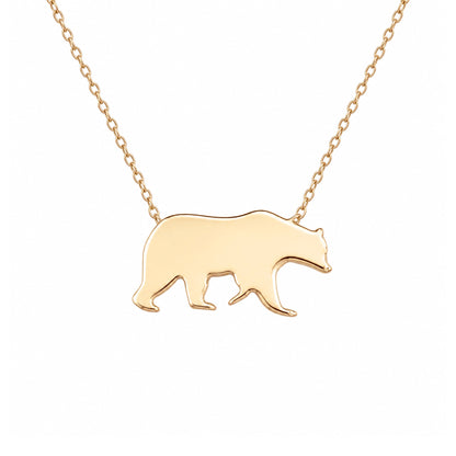 14K Gold Bruin Bear Charm Necklace (Engravable)