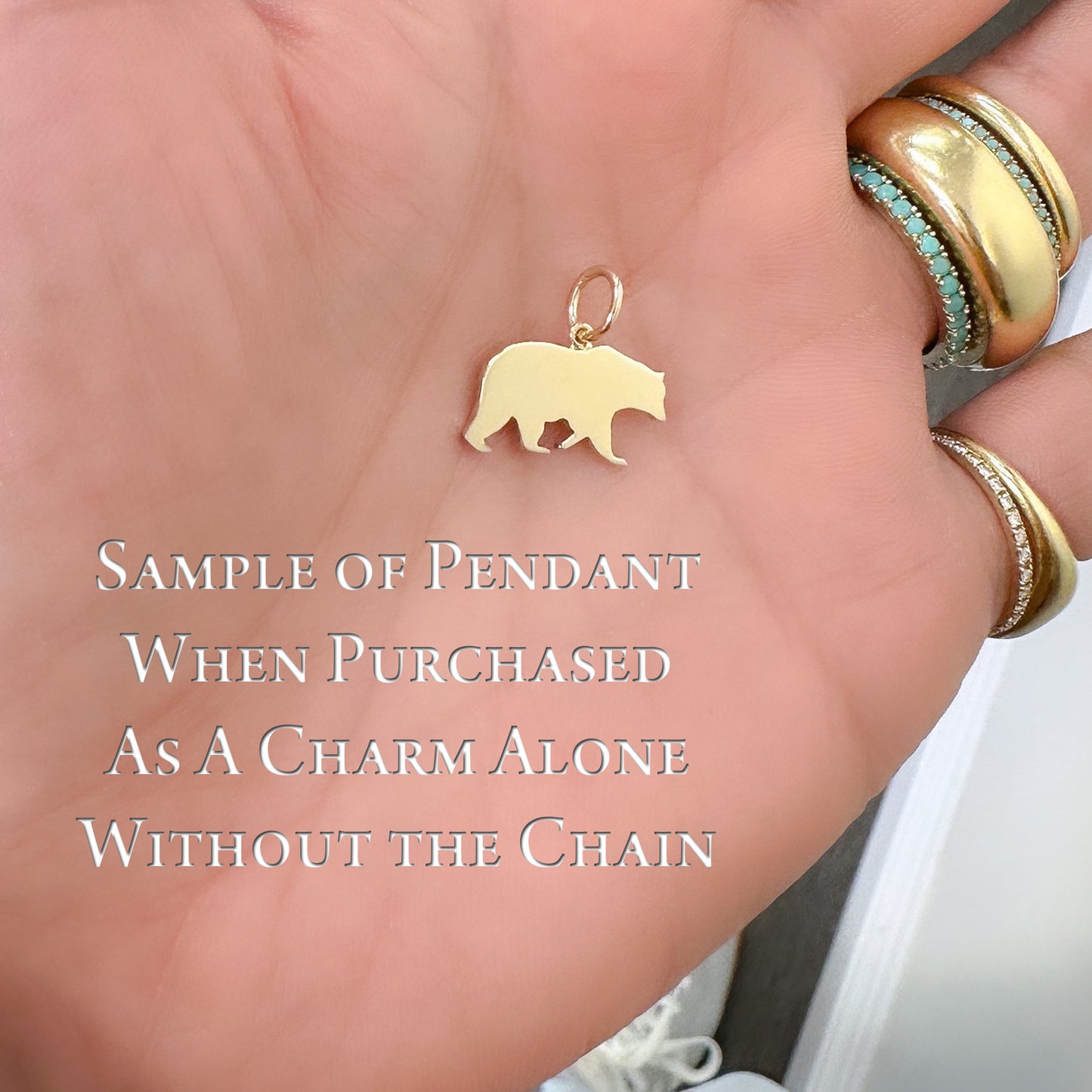 14K Gold Bruin Bear Charm Necklace (Engravable)