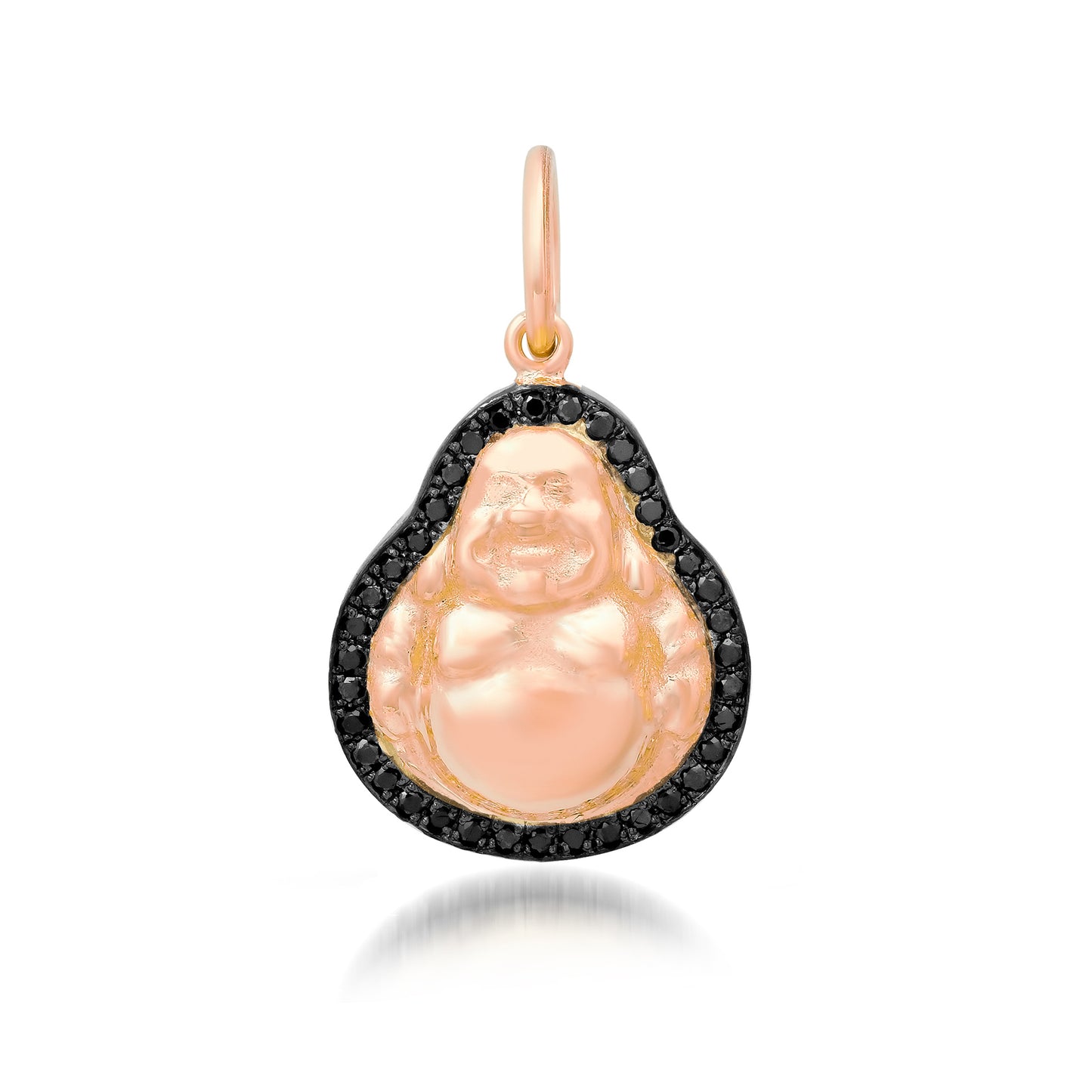 14K Gold Black Diamond Halo Buddha Charm Pendant