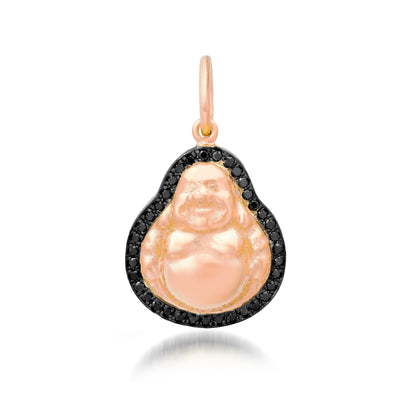 14K Gold Black Diamond Halo Buddha Charm Pendant