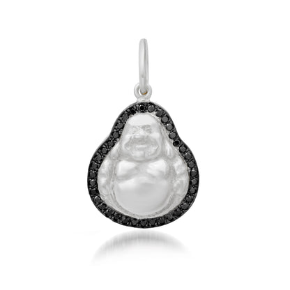 14K Gold Black Diamond Halo Buddha Charm Pendant