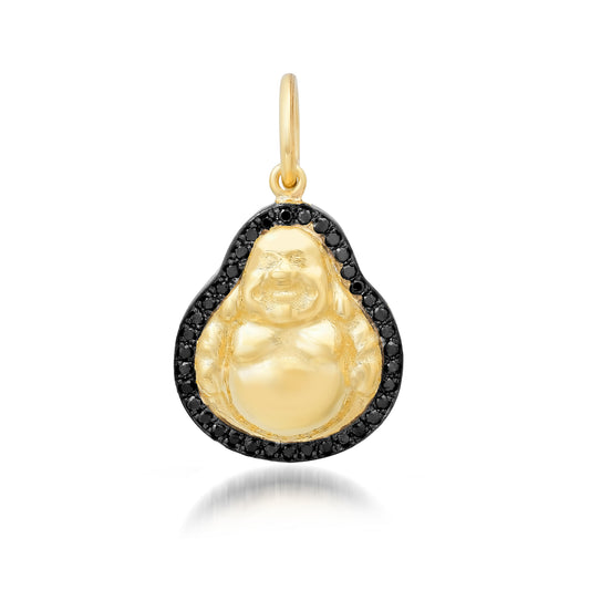 14K Gold Black Diamond Halo Buddha Charm Pendant