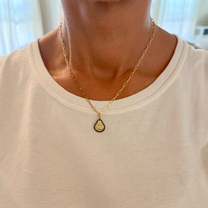 14K Gold Black Diamond Halo Buddha Charm Pendant