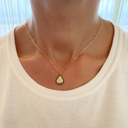 14K Gold Black Diamond Halo Buddha Charm Pendant