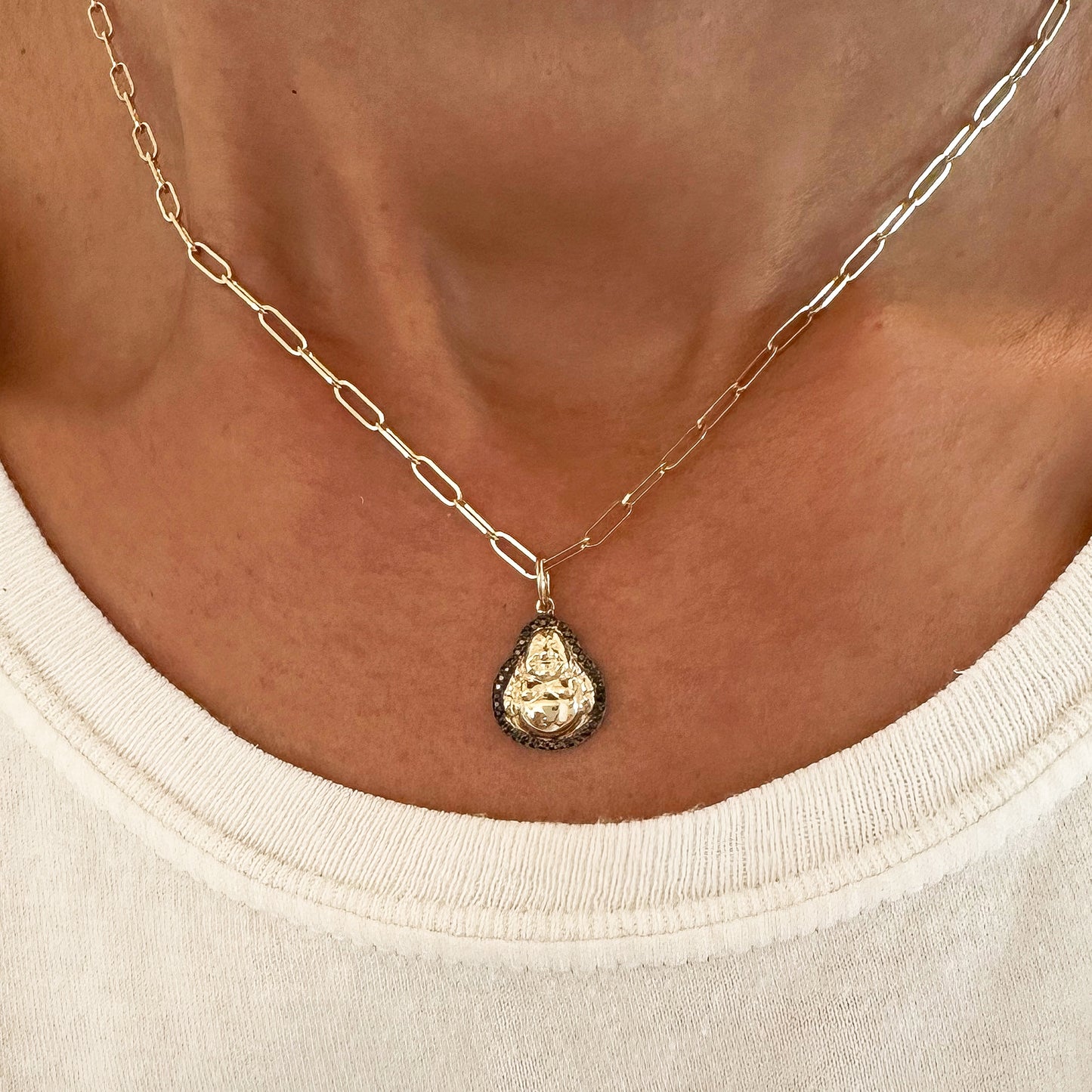 14K Gold Black Diamond Halo Buddha Charm Pendant