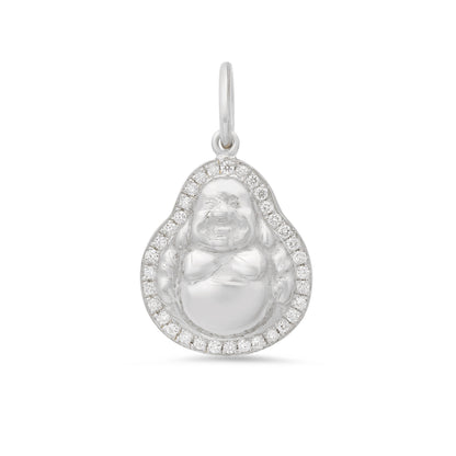 14K Gold Diamond Halo Buddha Charm Pendant