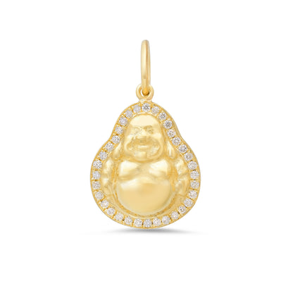 14K Gold Diamond Halo Buddha Charm Pendant