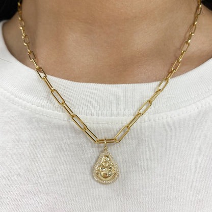 14K Gold Diamond Halo Buddha Charm Pendant