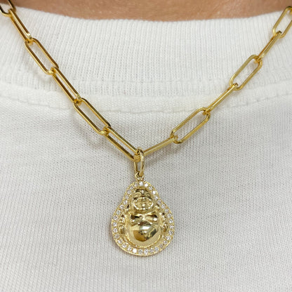 14K Gold Diamond Halo Buddha Charm Pendant