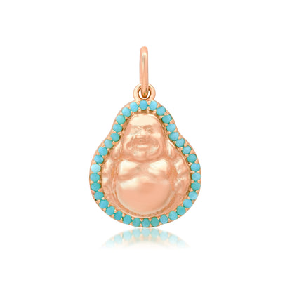 14K Gold Turquoise Halo Buddha Charm Pendant