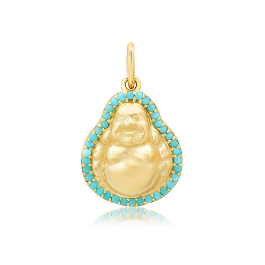 14K Gold Turquoise Halo Buddha Charm Pendant