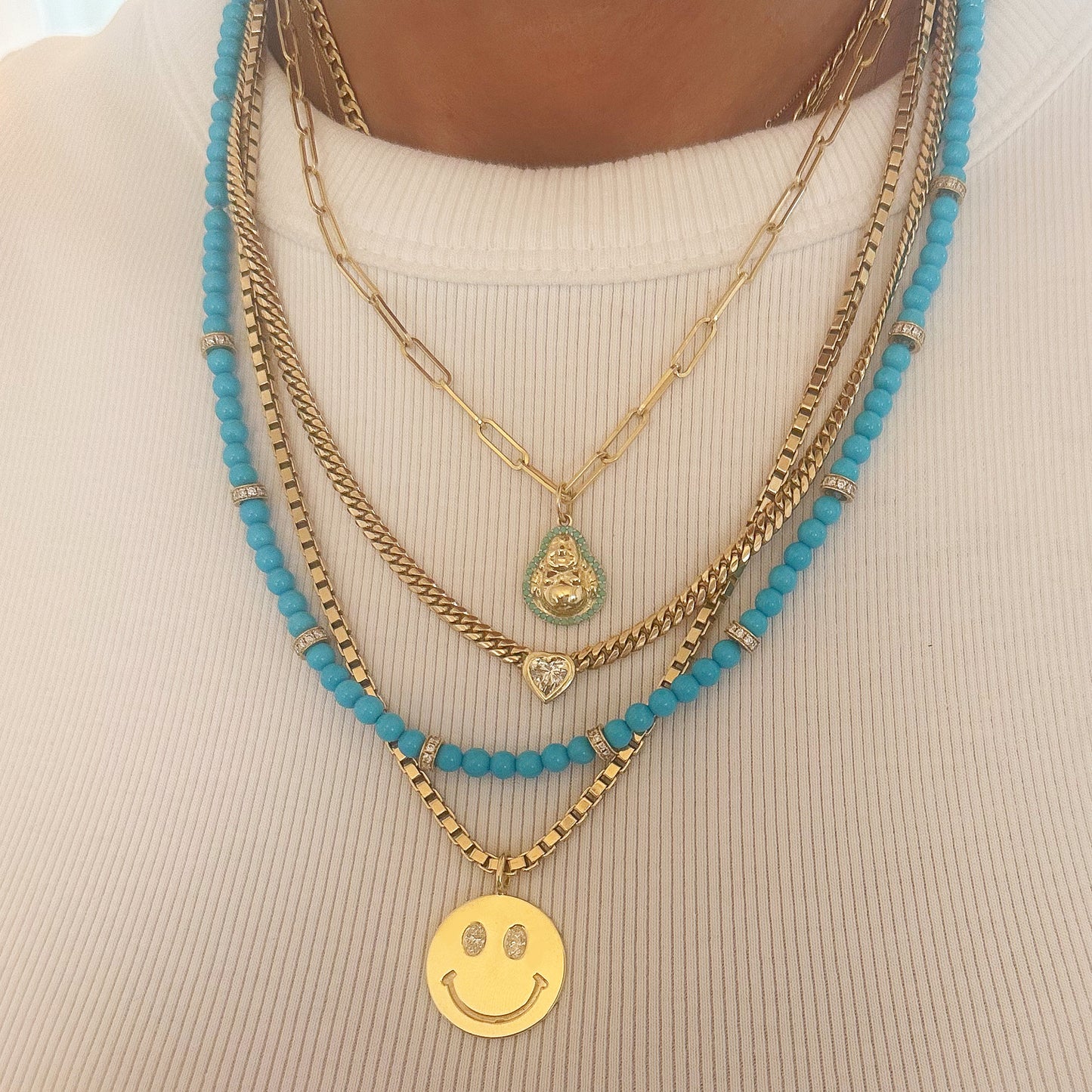 14K Gold Turquoise Halo Buddha Charm Pendant