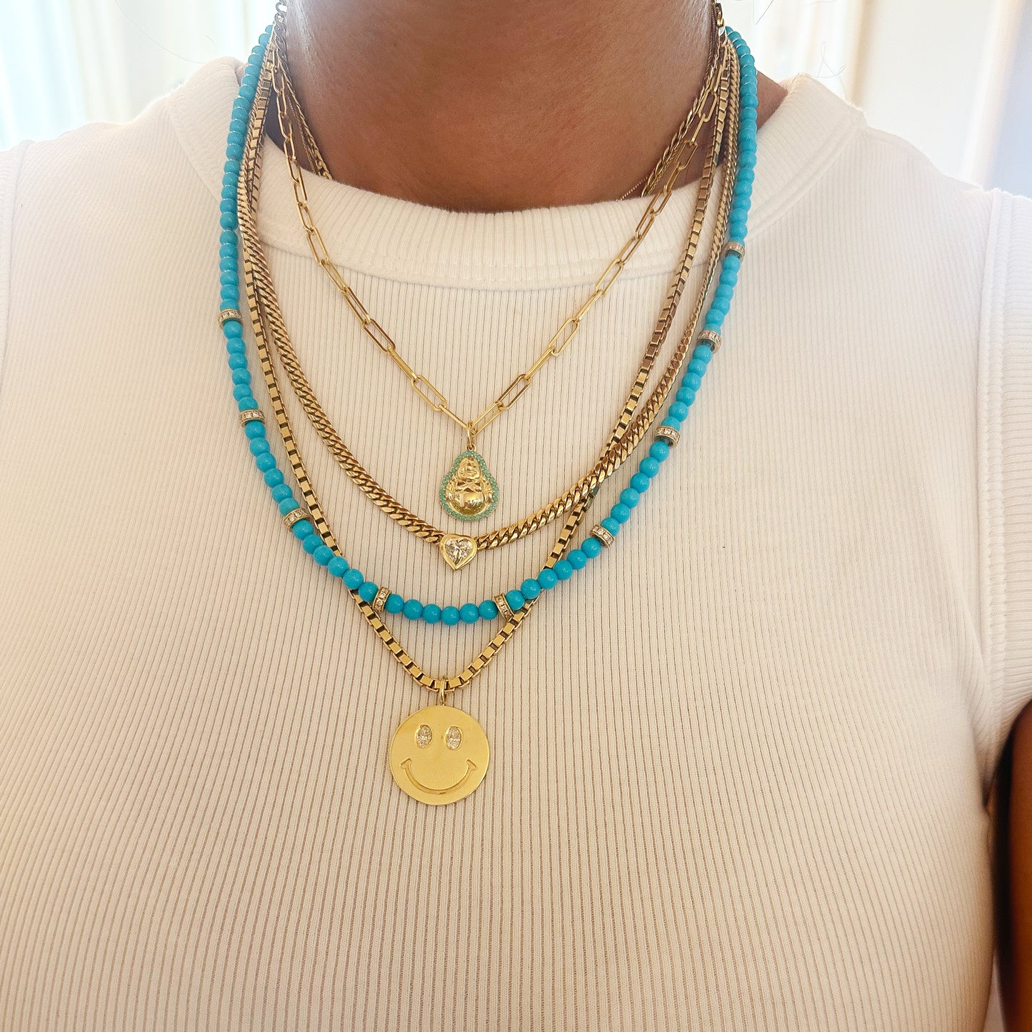 14K Gold Turquoise Halo Buddha Charm Pendant