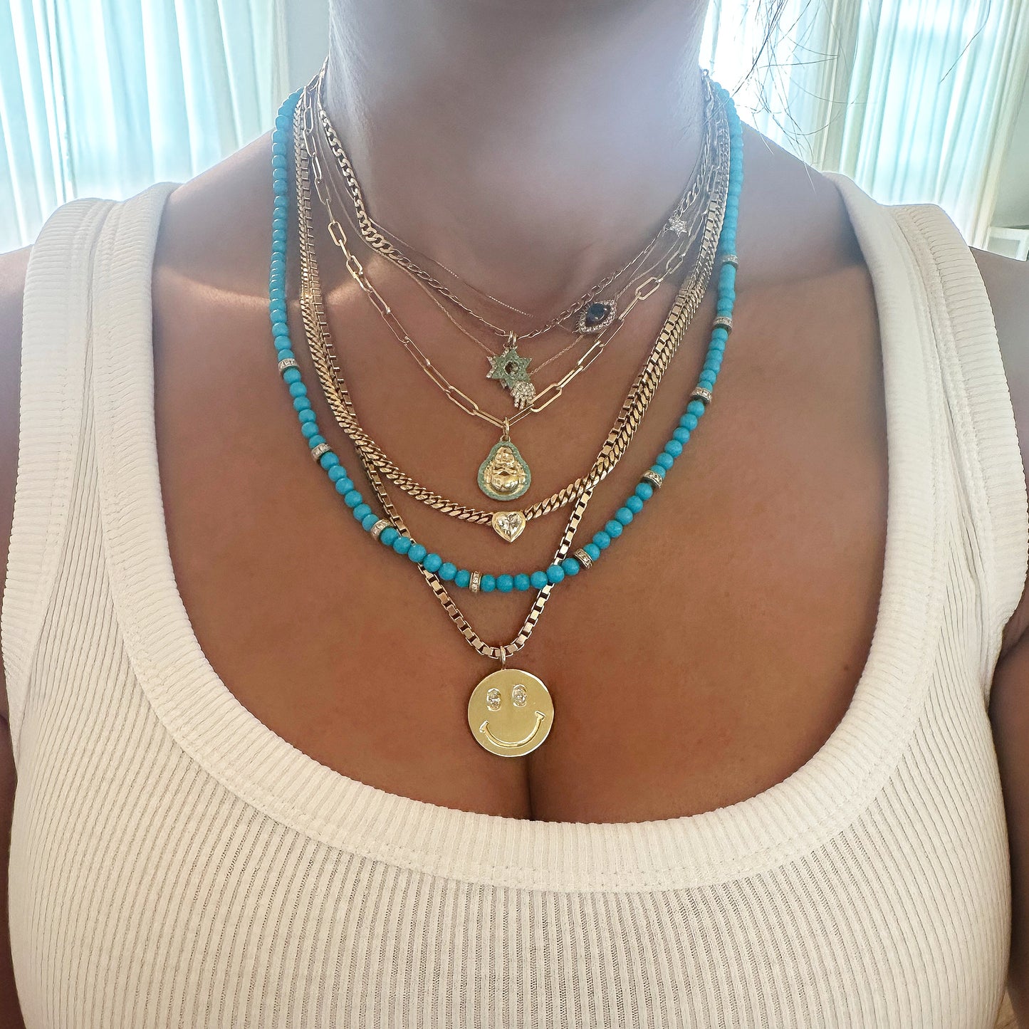 14K Gold Turquoise Halo Buddha Charm Pendant