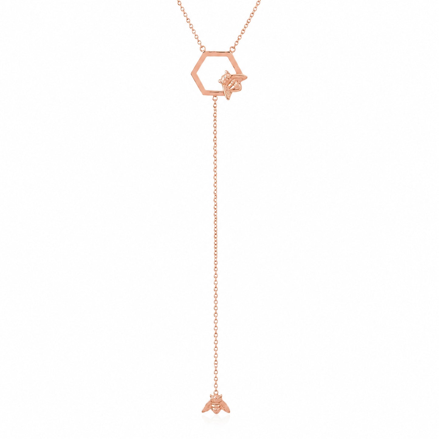 14K Gold Busy Bumblebee Lariat Drop Necklace