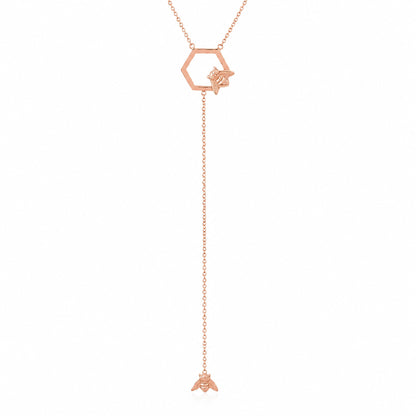 14K Gold Busy Bumblebee Lariat Drop Necklace