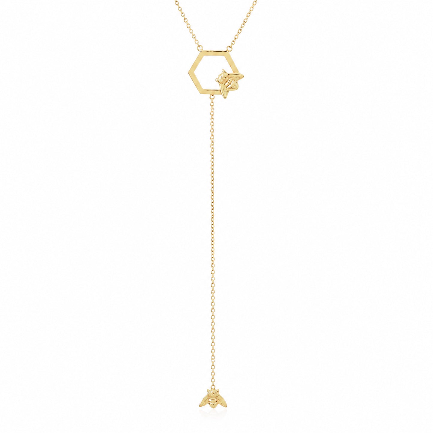 14K Gold Busy Bumblebee Lariat Drop Necklace