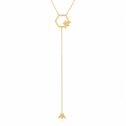 14K Gold Busy Bumblebee Lariat Drop Necklace