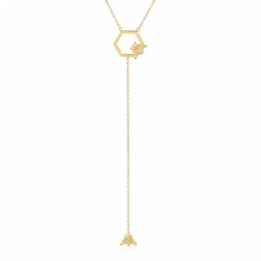 14K Gold Busy Bumblebee Lariat Drop Necklace
