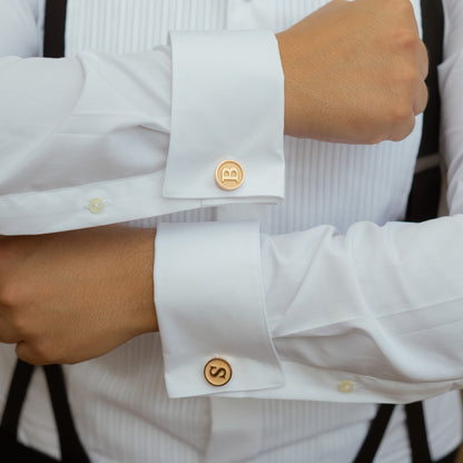 14K Gold Initial Letter Cameo Engraved Coin Cuff Links, Classic Font