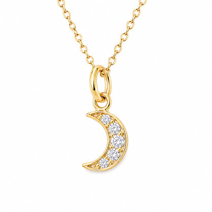 14K Gold Diamond Crescent Moon Necklace