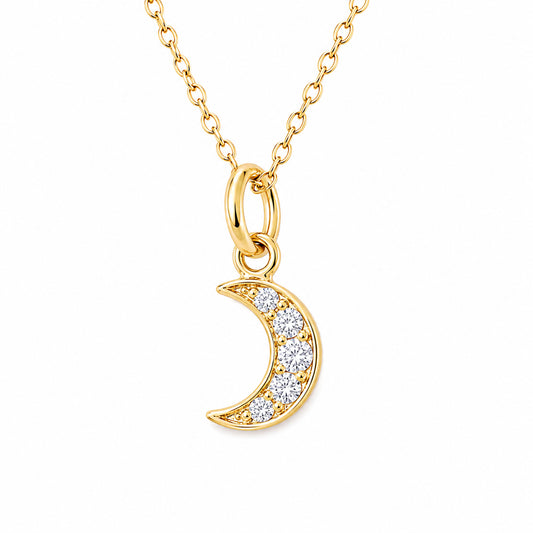 14K Gold Diamond Crescent Moon Necklace