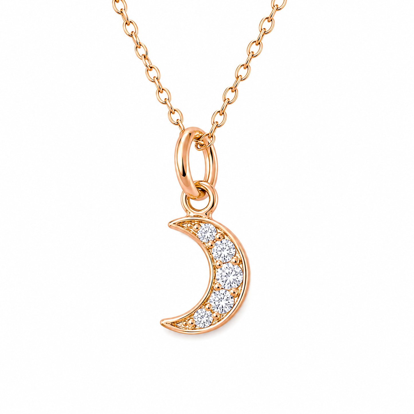 14K Gold Diamond Crescent Moon Necklace