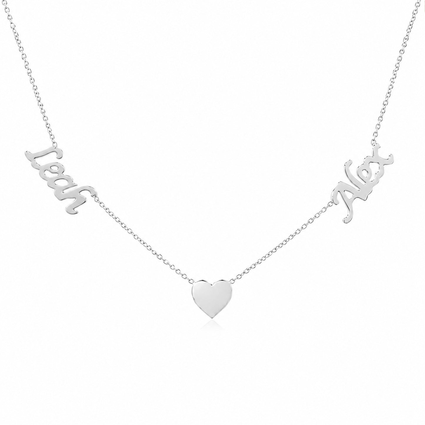 14K Gold Double Name Heart Charm Pendant Necklace ~ Calligraphy Font