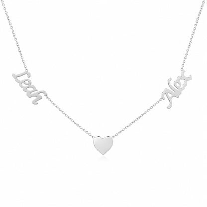14K Gold Double Name Heart Charm Pendant Necklace ~ Calligraphy Font