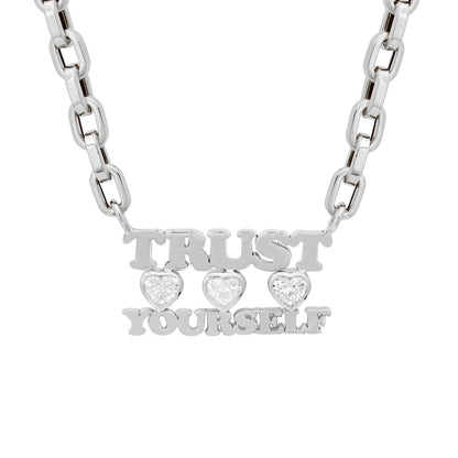 14K Gold Custom Stacked Double Name Charm Necklace ~ Block Font with Diamond Bezel Hearts