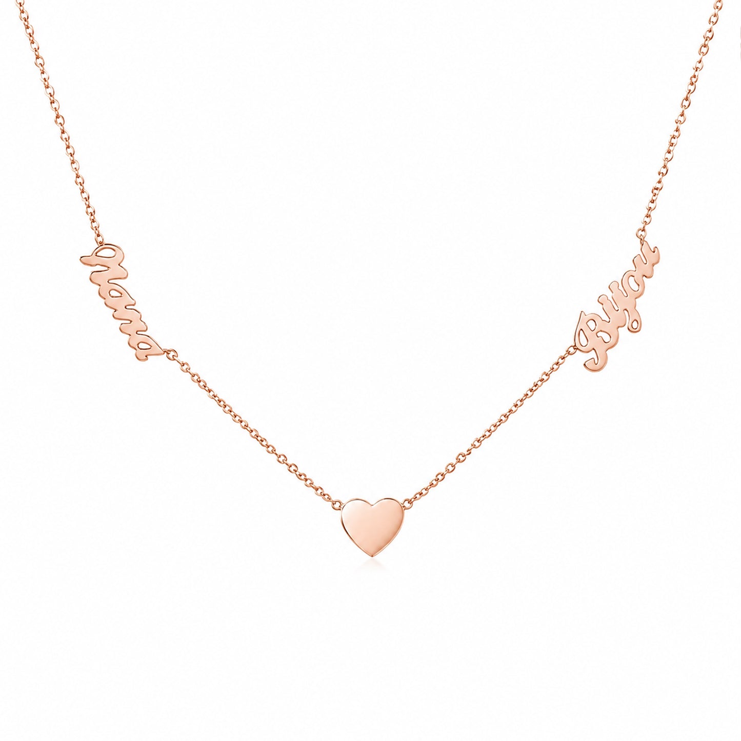 14K Gold Double Name Heart Charm Pendant Necklace ~ Script Font