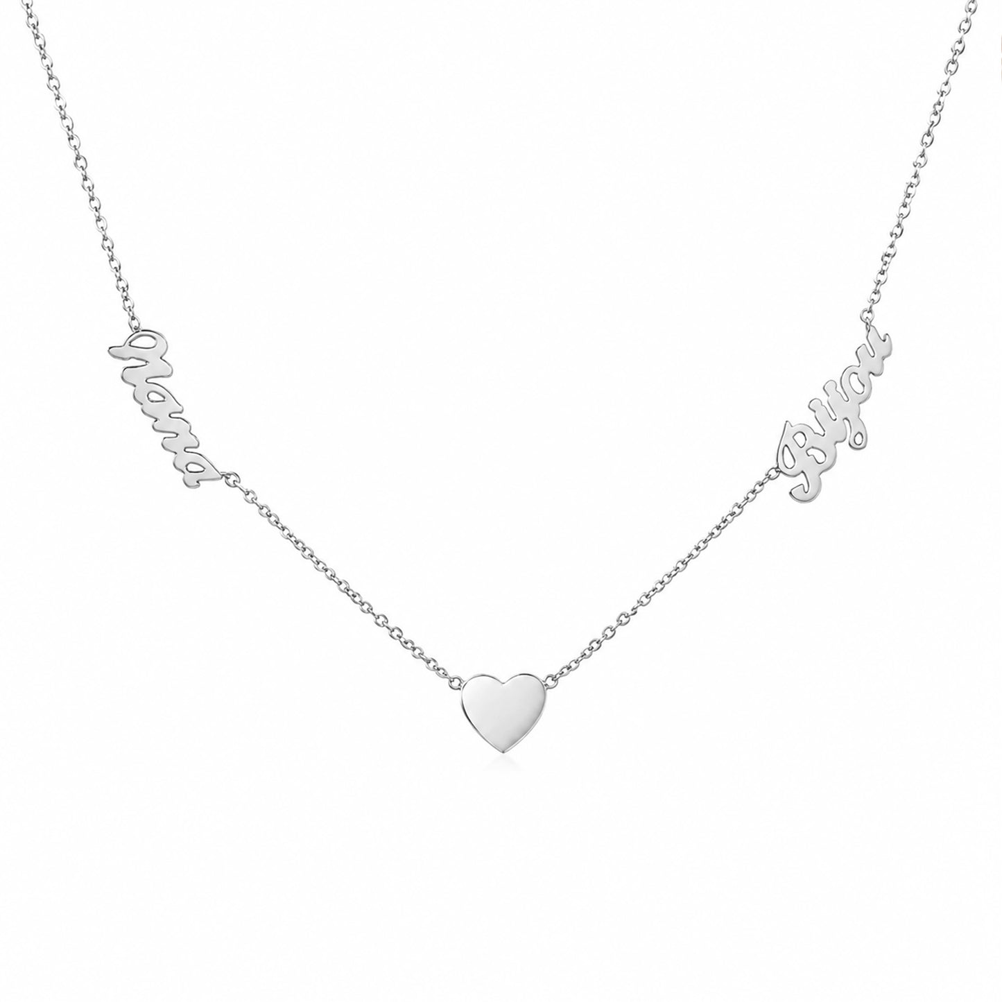 14K Gold Double Name Heart Charm Pendant Necklace ~ Script Font