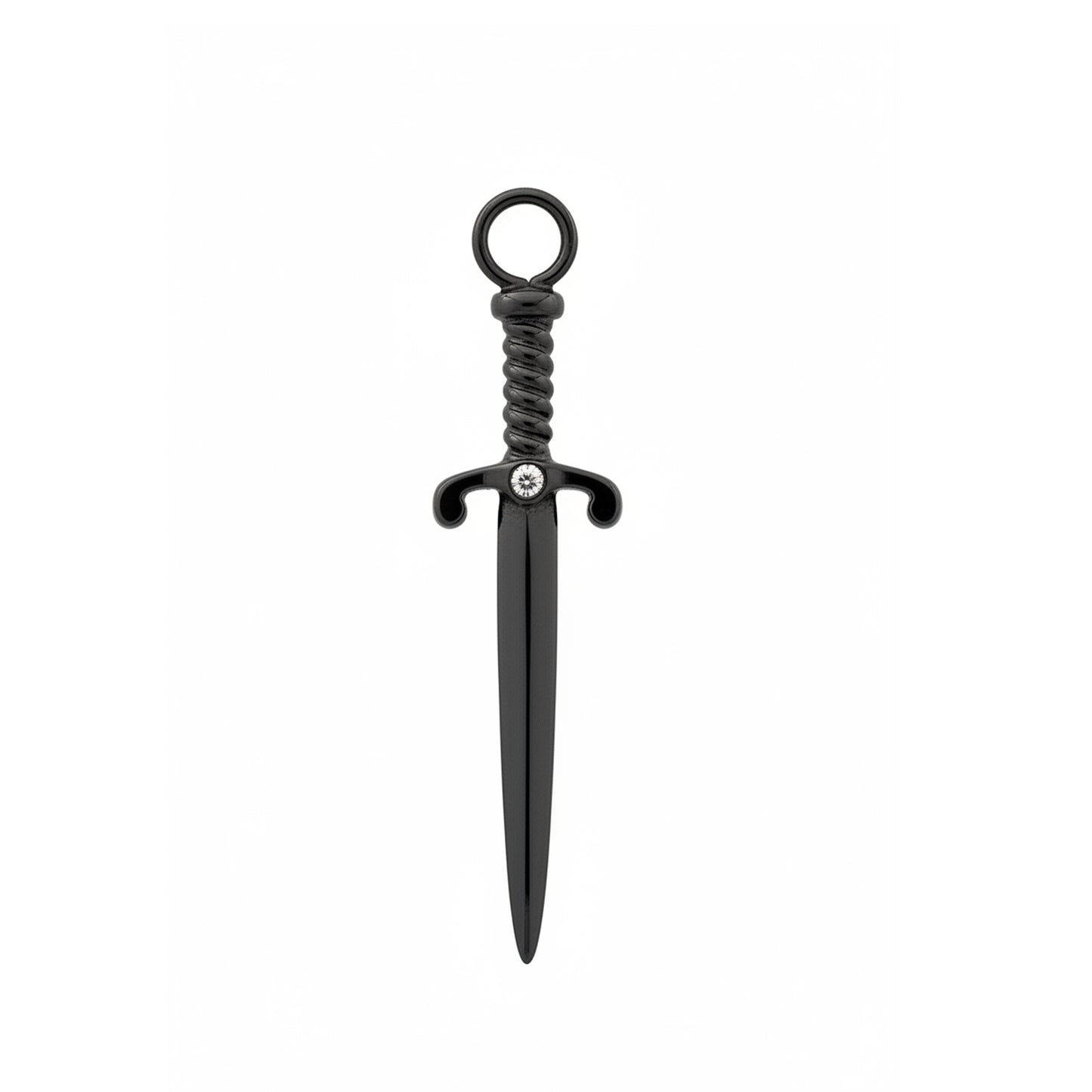 14K Gold Diamond Dagger Sword Hoop Earring Charm