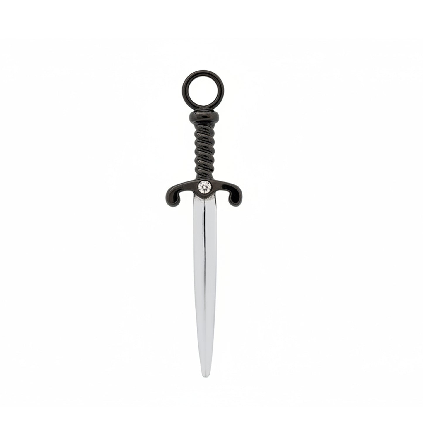 14K Gold Diamond Dagger Sword Hoop Earring Charm