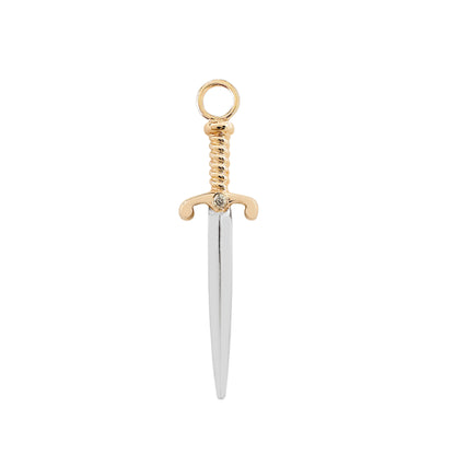 14K Gold Diamond Dagger Sword Hoop Earring Charm