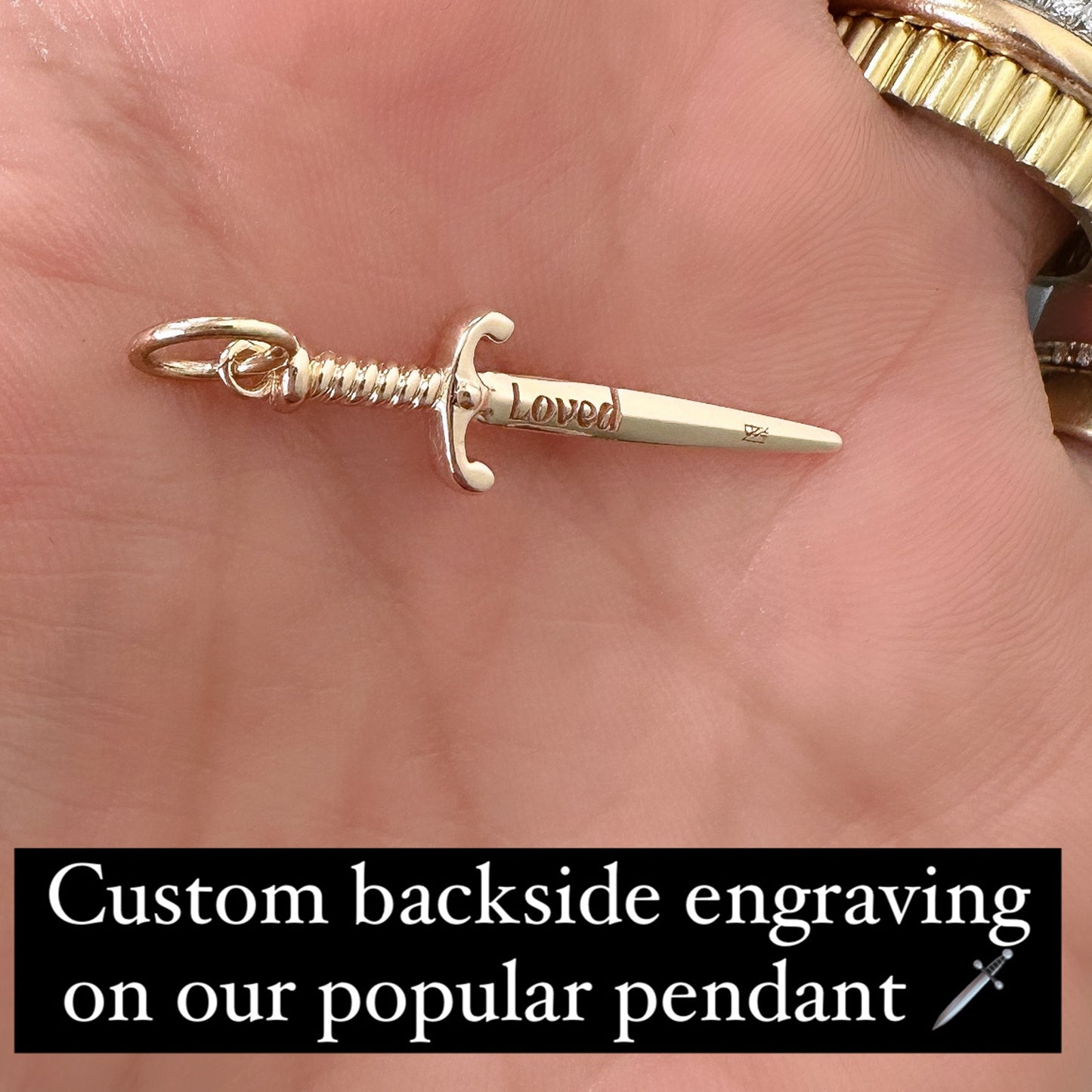 14K Gold Diamond Dagger Sword Hoop Earring Charm