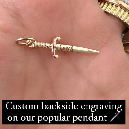 14K Gold Diamond Dagger Sword Hoop Earring Charm