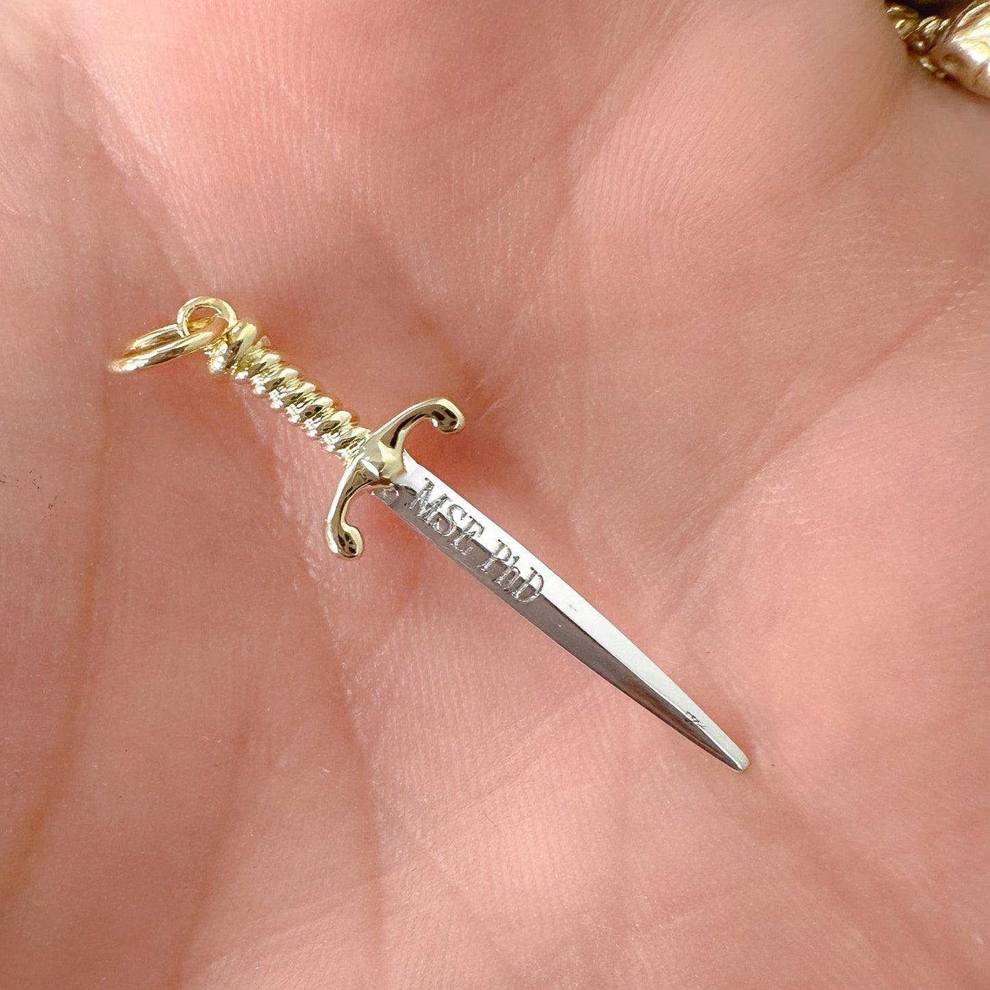 14K Gold Diamond Dagger Sword Hoop Earring Charm
