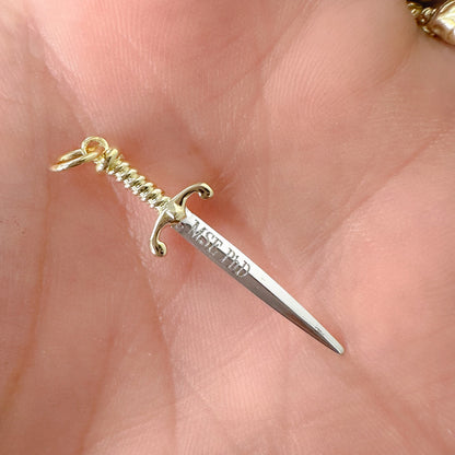 14K Gold Diamond Dagger Sword Pendant