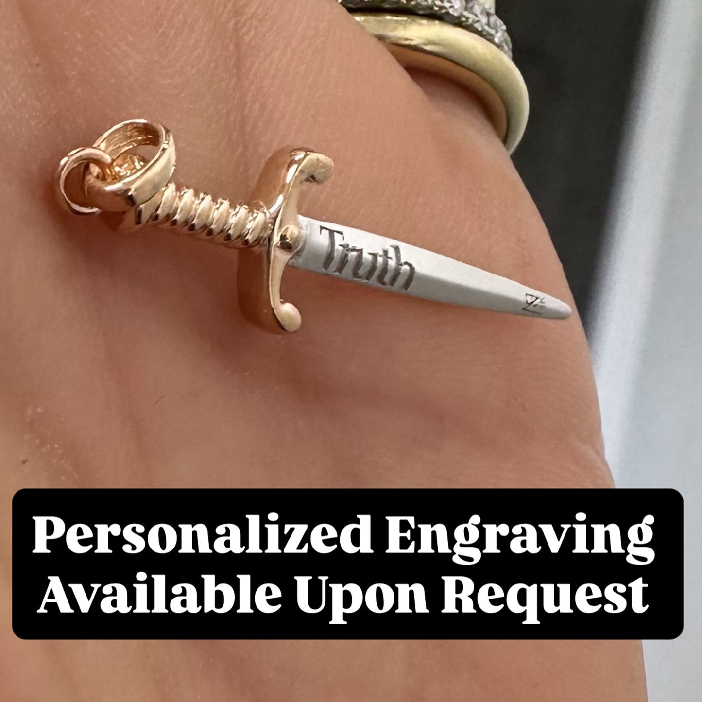 14K Gold Diamond Dagger Sword Pendant