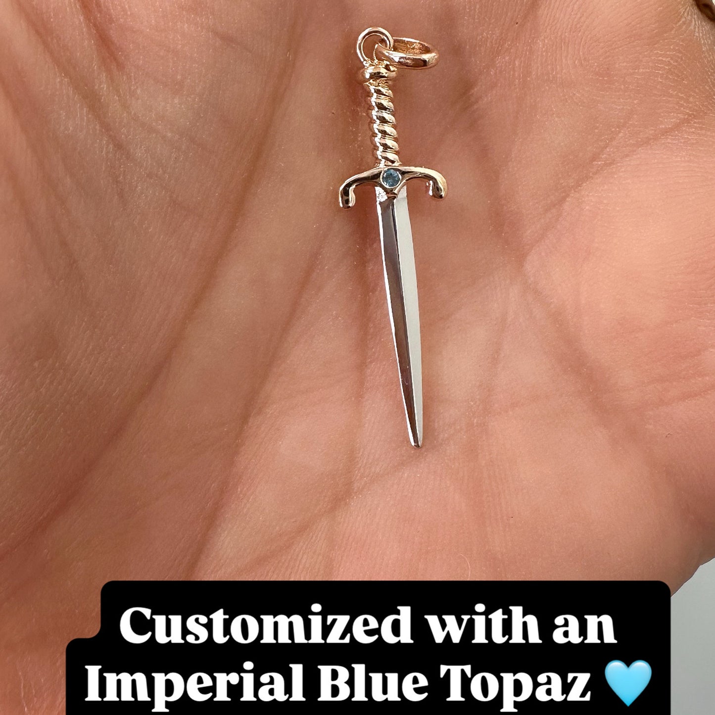 14K Gold Diamond Dagger Sword Pendant