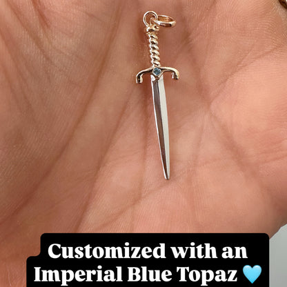 14K Gold Diamond Dagger Sword Pendant