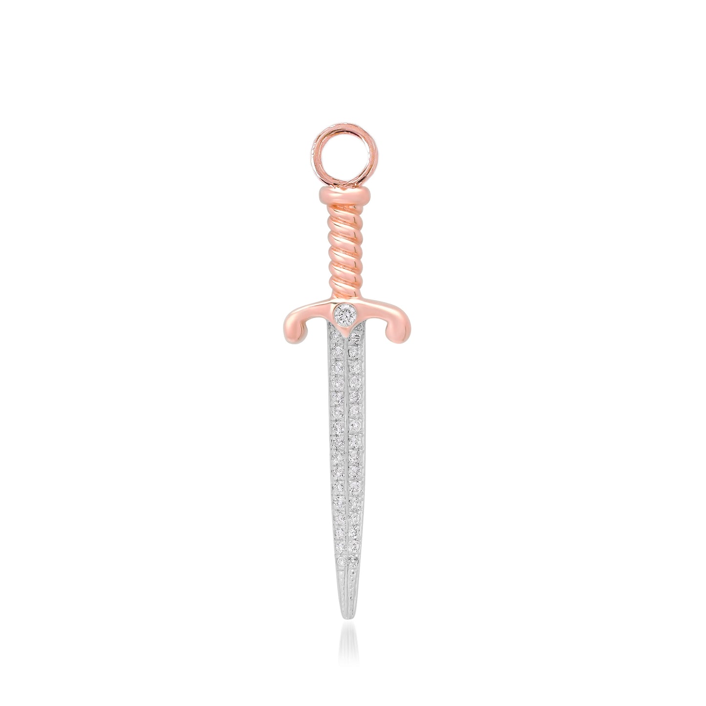 14K Gold Pavé Diamond Dagger Sword Hoop Earring Charm